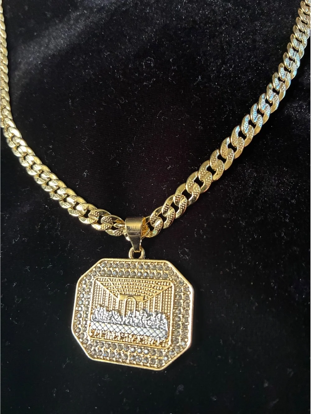 Iced Out Last Supper Octagon Pendant & 10mm Gold Plated Cuban Link Chain Set 22”